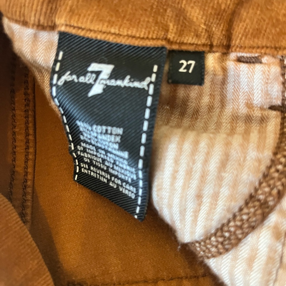 7 For All Mankind Women’s Brown Corduroy Pants 27 skinny cut - Picture 5 of 7